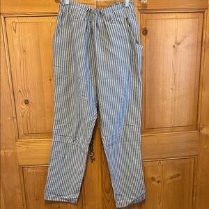 Free People Paperbag Waist Lightweight Nautical Stripes Linen Pants Blue & White